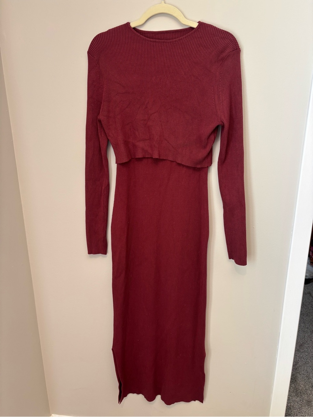 Kindred Bravely Burgundy Ribbed Knit Maternity & Nursing Dress — Size M — 2-in-1